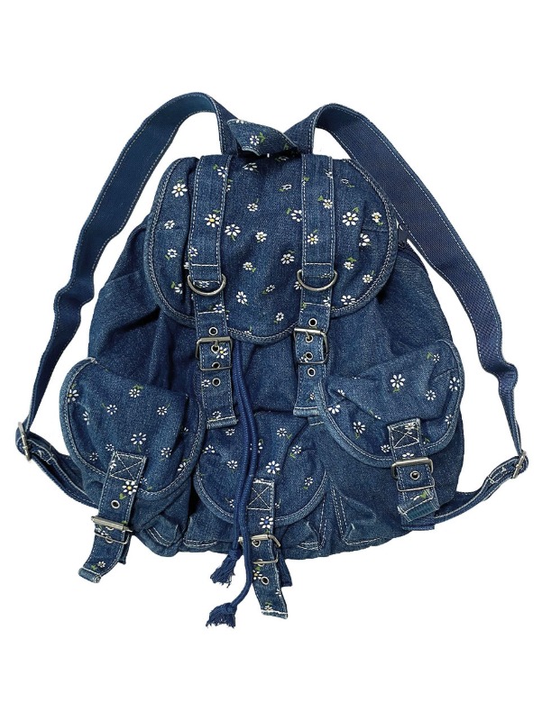 Flower mini denim backpack